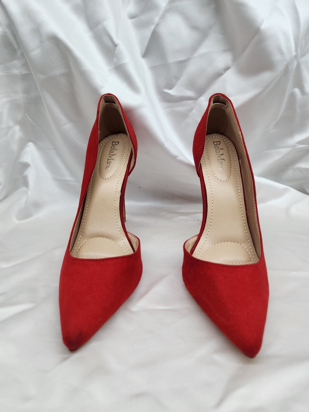 Bella Marie Red Pointed-Toe Suede Heels
